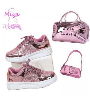  Fall New Sequined Patchwork Glitter Pu Leather Lace Up Flat Sneaker Casual Walking Shoes for Women and Man Unisex Sneakers